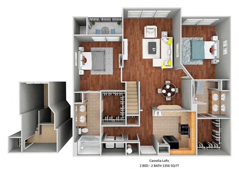 2 bedroom 2 bath w/ loft floor planat The Bartram, Gainesville, Florida. 32608